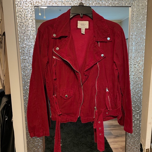 Women’s red corduroy biker jacket - Picture 2 of 5